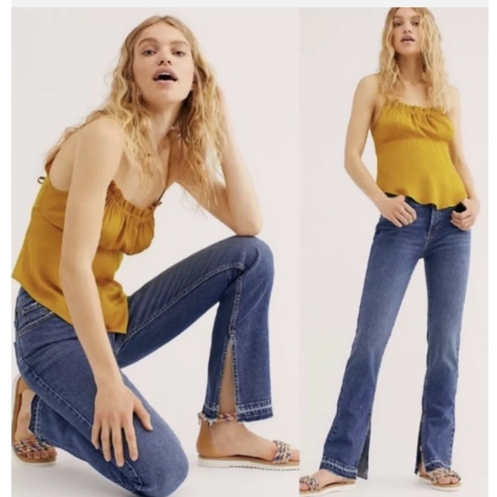 Free People Emmy High Waist Straight Leg Button Fly Jeans